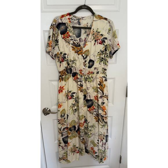 Floral Button Front Maxi Dress Women’s XL Short Sleeve Lined Boho Summer Outfit - Picture 1 of 7